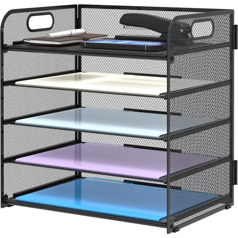 Trays Paper Organizer with Handle - Mesh Desk File/Letter Organizer,Black Paper Sorter for Office, Home or School