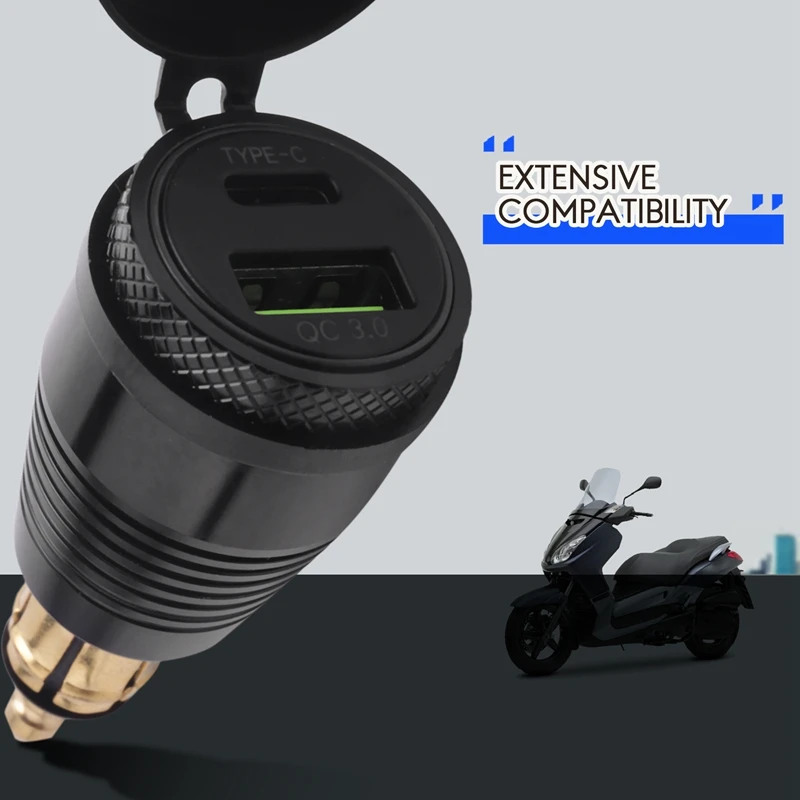 Motorcycle DIN Plug Waterproof Charger to QC3.0 USB Charger & Type C 30W Power Delivery Adapter Socket-BTFL