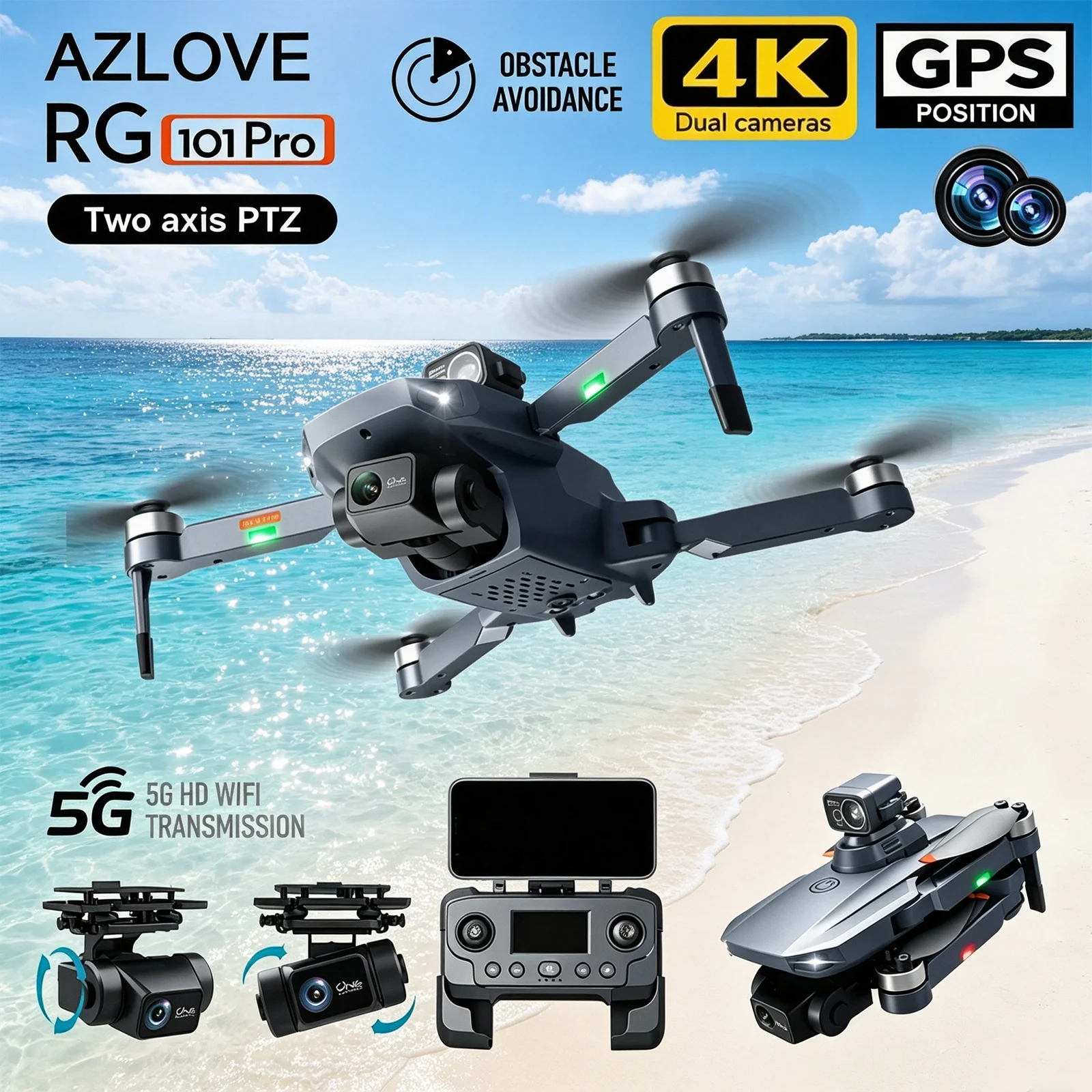 RG101 PRO GPS Drone 4k Professional HD Camera UAV 2-Axis Gimbal Laser Obstacle Avoidance 5G WIFI Brushless Foldable Quadcopter