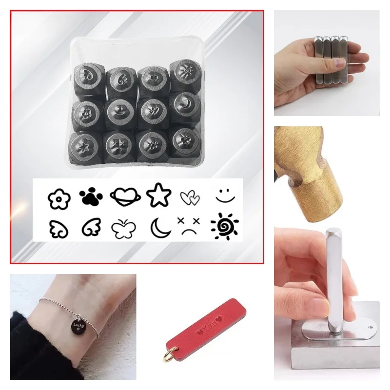 

2mm/12-piece Leather Stamping Set Handcrafted DIY Leather Steel Aluminum Handicraft Carving Stamping Auxiliary Printed Tools