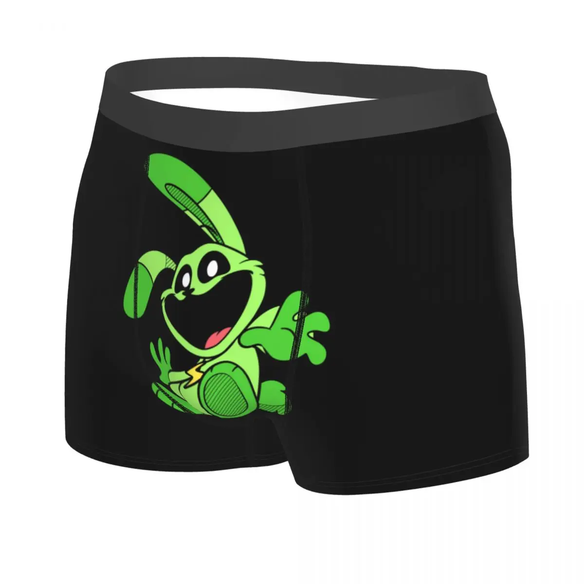 Custom Male Funny Green Smiling Big Mouth Rabbit Critters Underwear Scarry Animated Game Boxer Stretch Shorts Panties Underpants