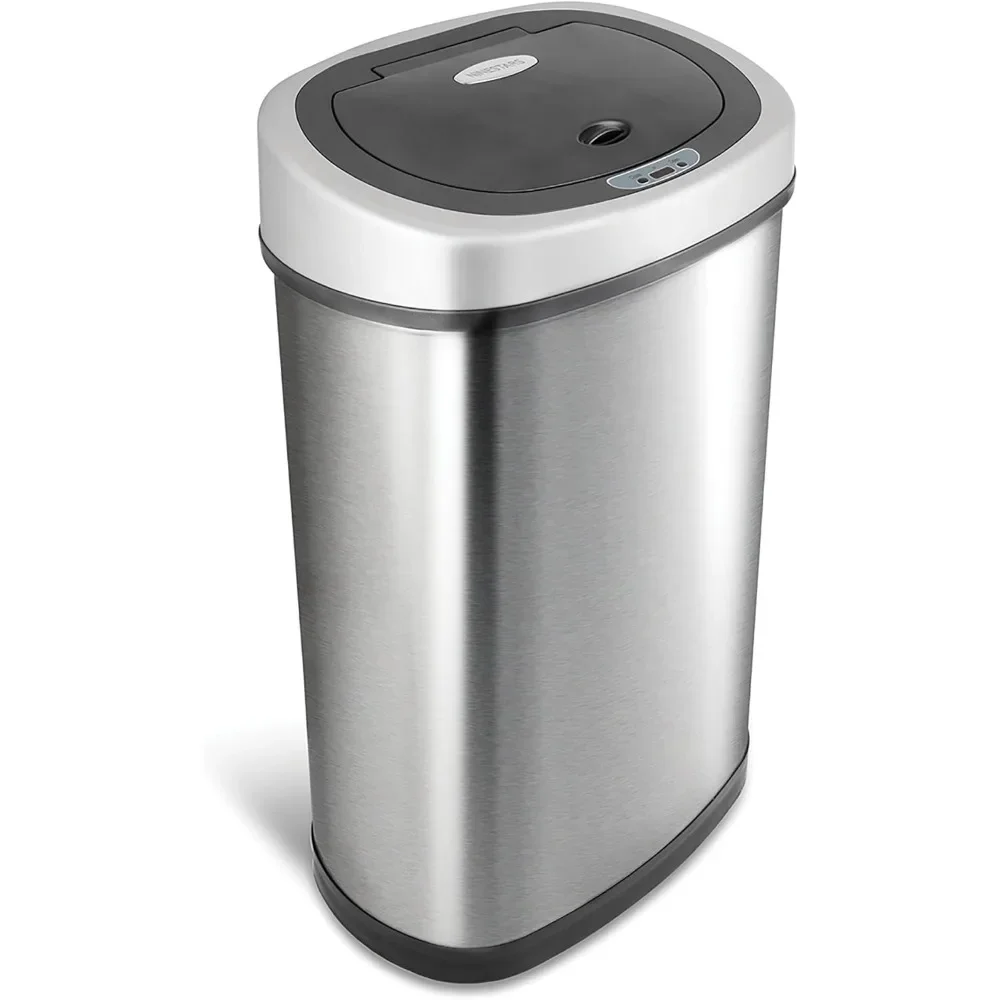 

NINESTARS DZT-50-9 Automatic Touchless Infrared Motion Sensor Trash Can, 13 Gal 50L, Stainless Steel Base (Oval, Silver/Black Li