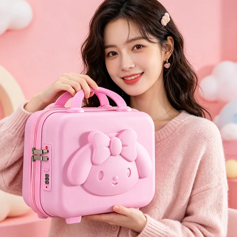 

Sanrios Kawaii Suitcase 14 Inches Cosmetic Case Souvenirs Suitcase Cartoon Mini Lockbox Handbag Gift Box My Melody Anime Girl