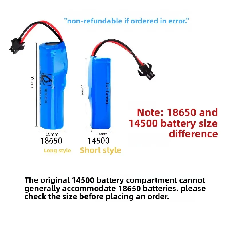 Replacement battery 14430 18500 14500 3.7V rechargeable lithium battery bubble machine remote control car robot dog battery
