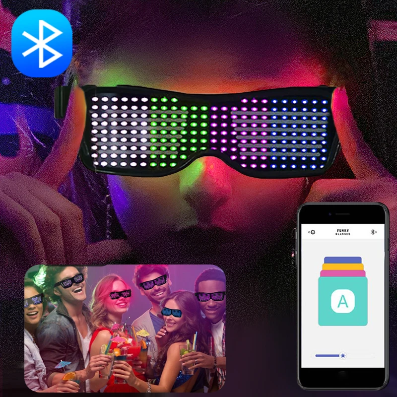 Bluetooth Led Glasses Luminous Glasses App Control Christmas Party Club Decoration Props Editable Text Usb Led Glasses Navidad