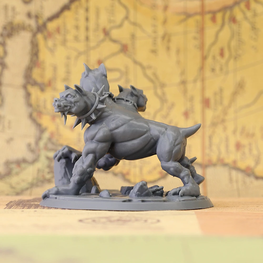 Cerberus Three Headed Dog Monster Miniature Unpainted Resin Model, DND Tabletop RPG Wargame Fantasy Creature Figure