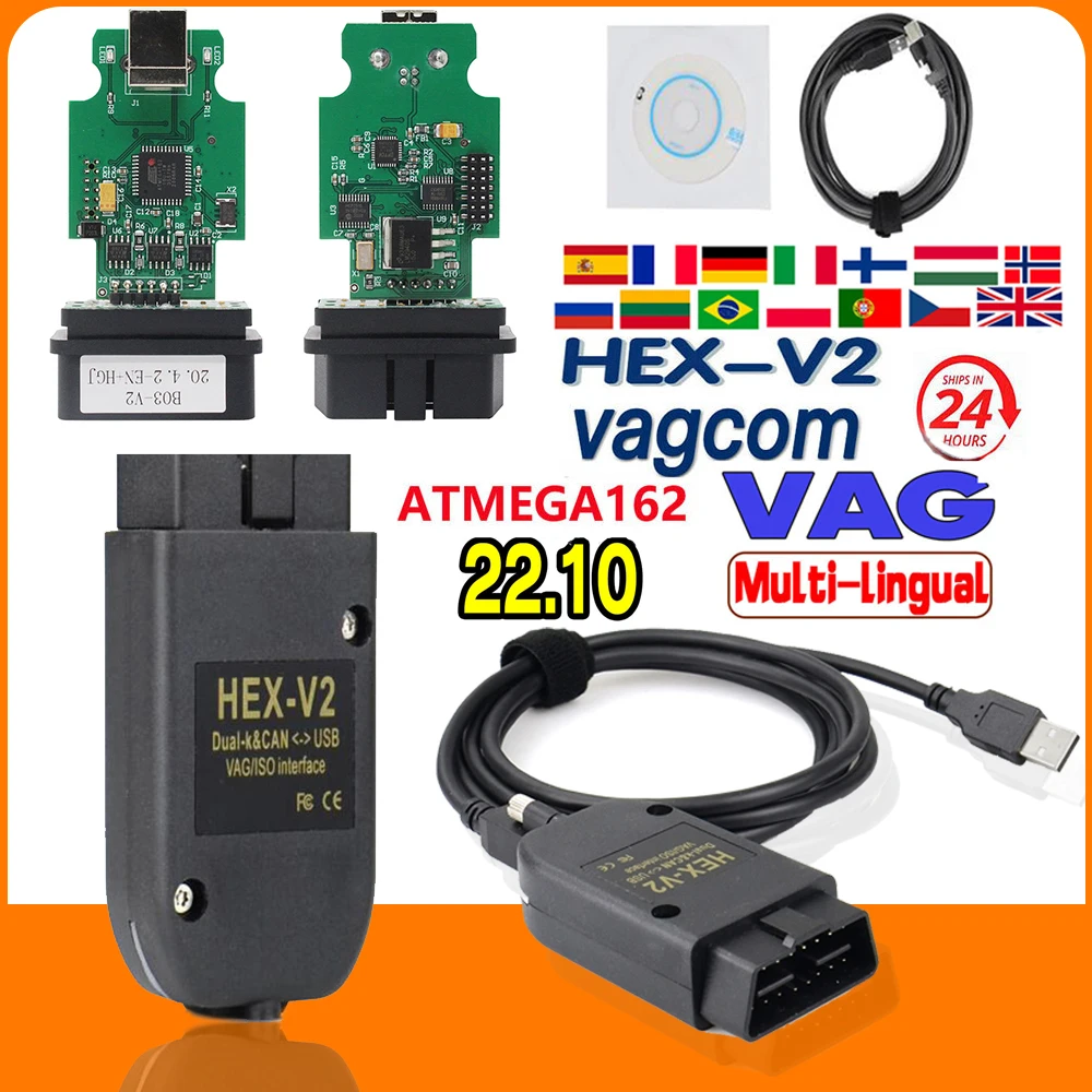 22.10 VAG COM 23.3 Popular Vcds OBD2 Scanner 2023 Francais Hex V2  For VW AUDI Skoda Seat Vag Diagnostic Tool Atmega162+16V8