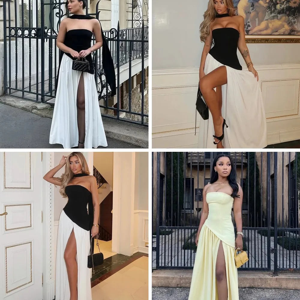Elegant Strapless Bodycon Maxi Dress for Women, Sexy Split Off-Shoulder Evening Gown 2026