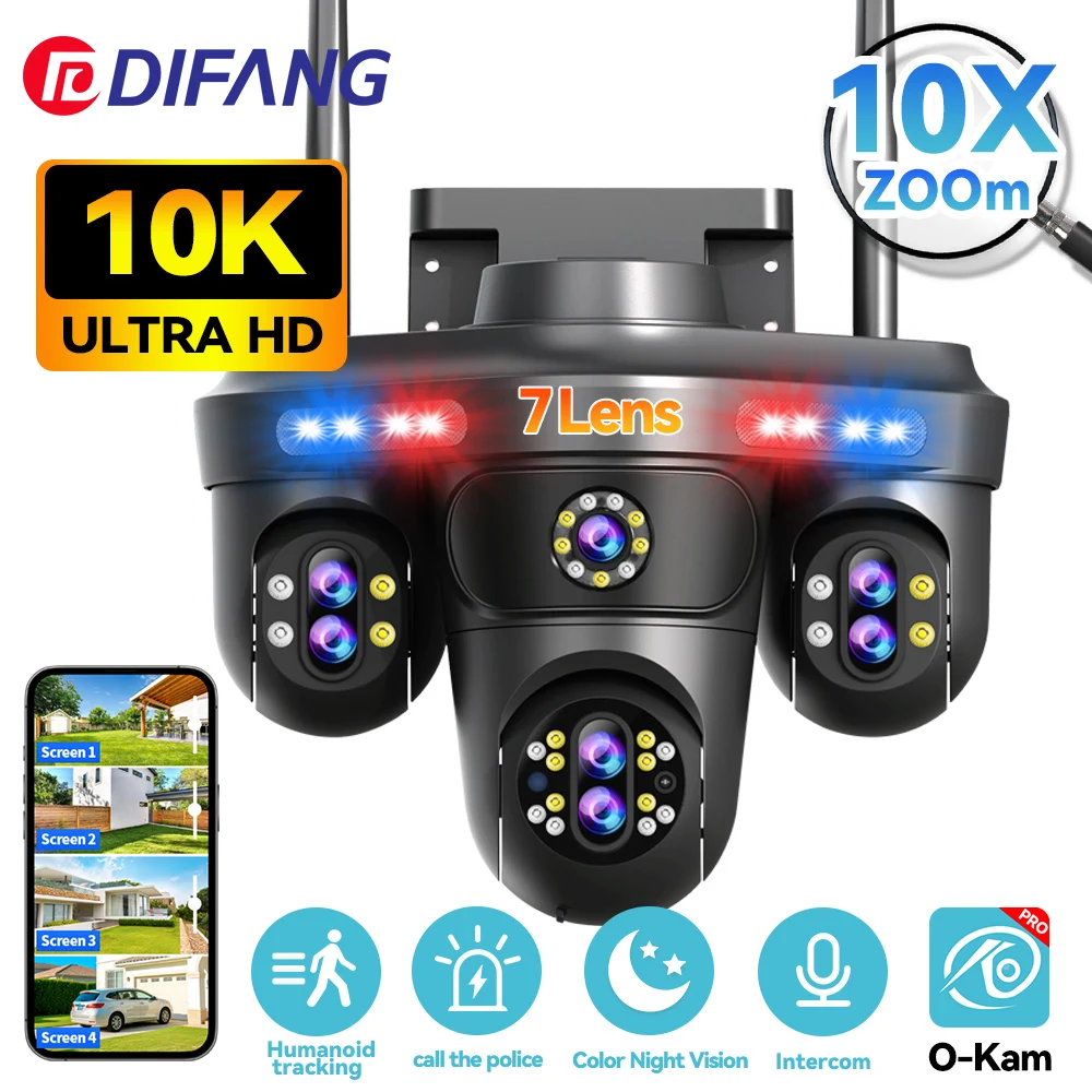 

35MP 7 Seven Lens Four Screen WiFi Security Camera CCTV 360° PTZ Auto Tracking Wireless Surveillance IP Camera Outdoor FFVideo