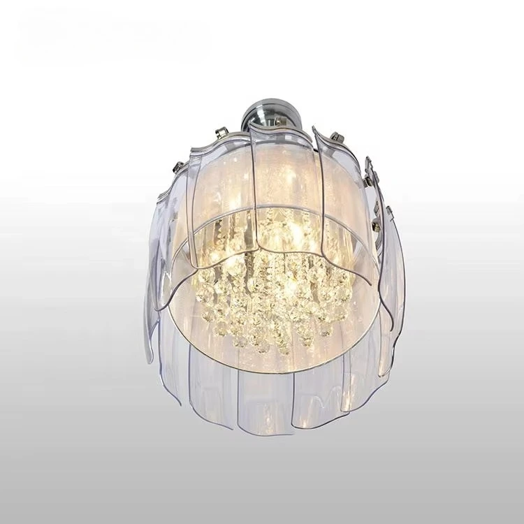 50 Inch Modern Design Decorative Led Crystal Ceiling Fan Light With  Transparence Blades with Lights