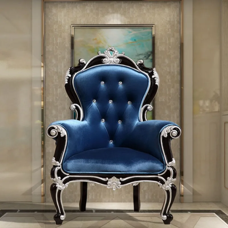 All solid wood reception chair, European tiger chair, neoclassical negotiation chair, French single seat carved sofa