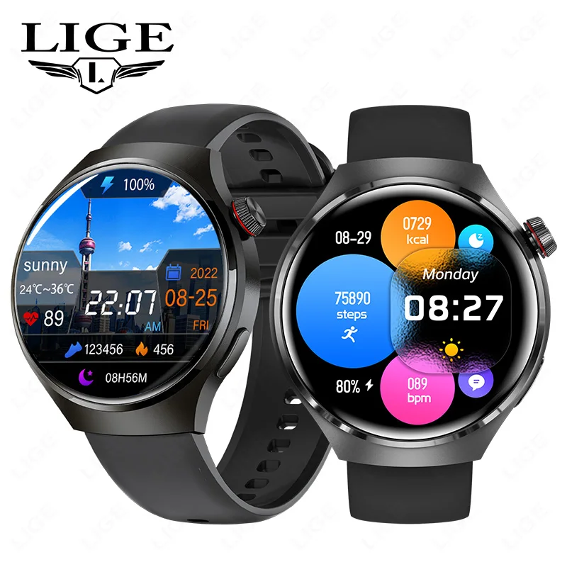 LIGE Men's Smart Watch Outdoor Sports Watches Heart Rate Blood Oxygen Monitoring Motion Trajectory Bluetooth Call Smartwatch