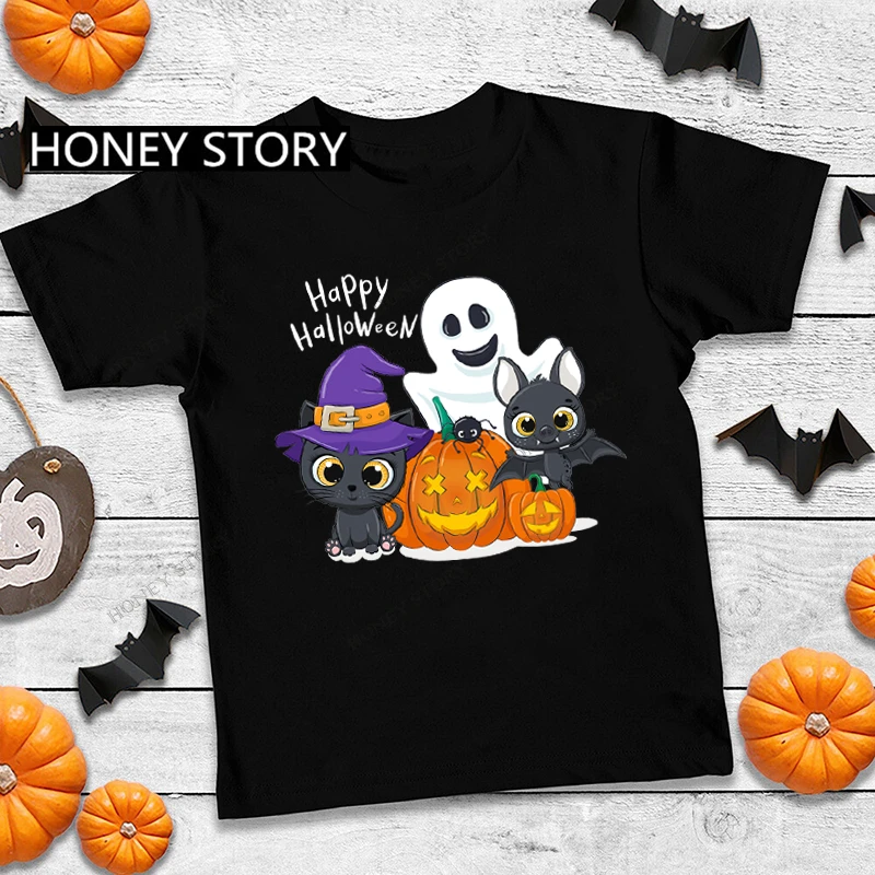 \\Halloween Pumpkin Ghost Funny Printed Children\'s T-shirt Girl Clothes  Boys Clothes