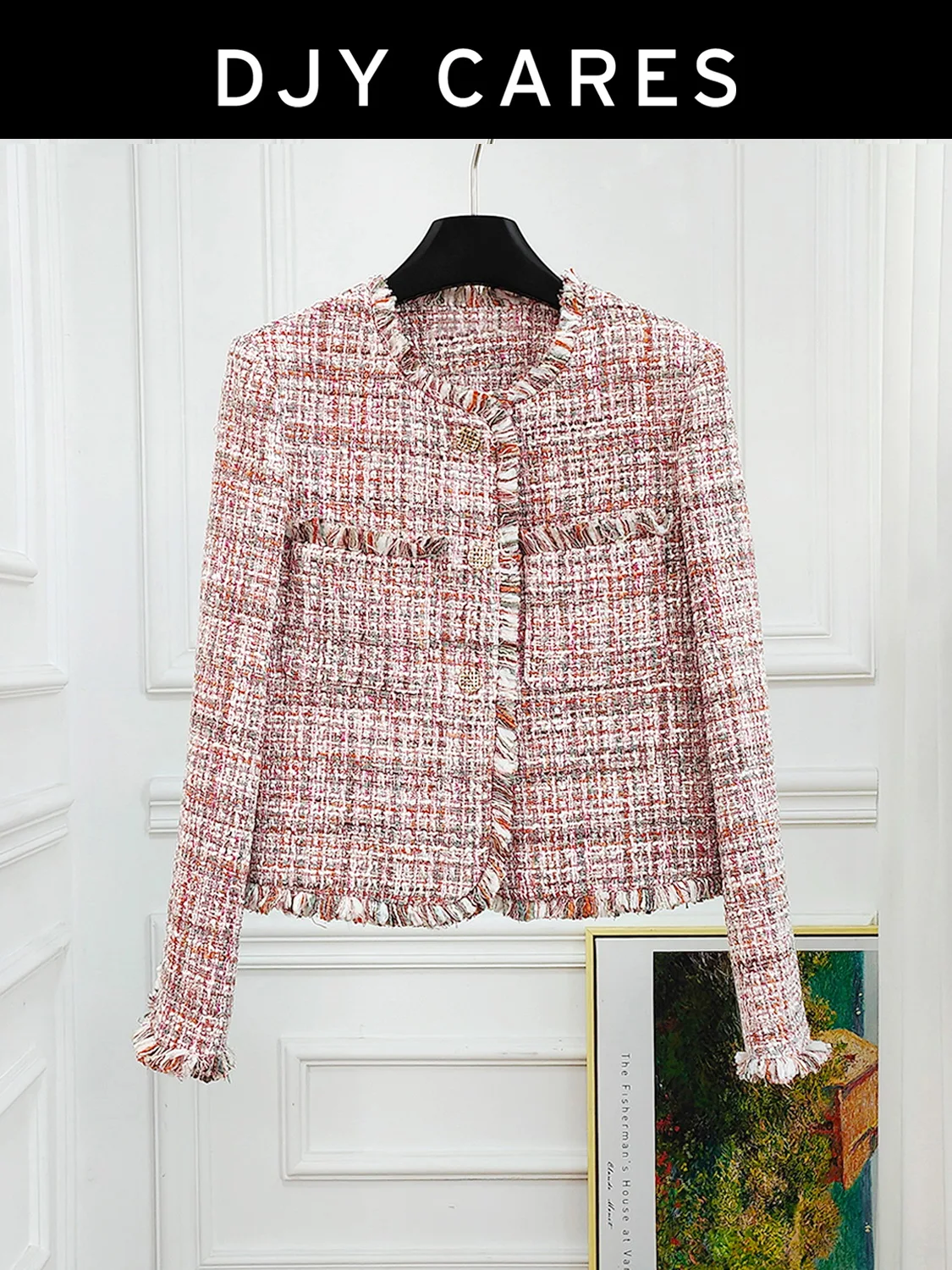

New Coarse woolen classic fashion floral yarn woven tassel round neck jacket