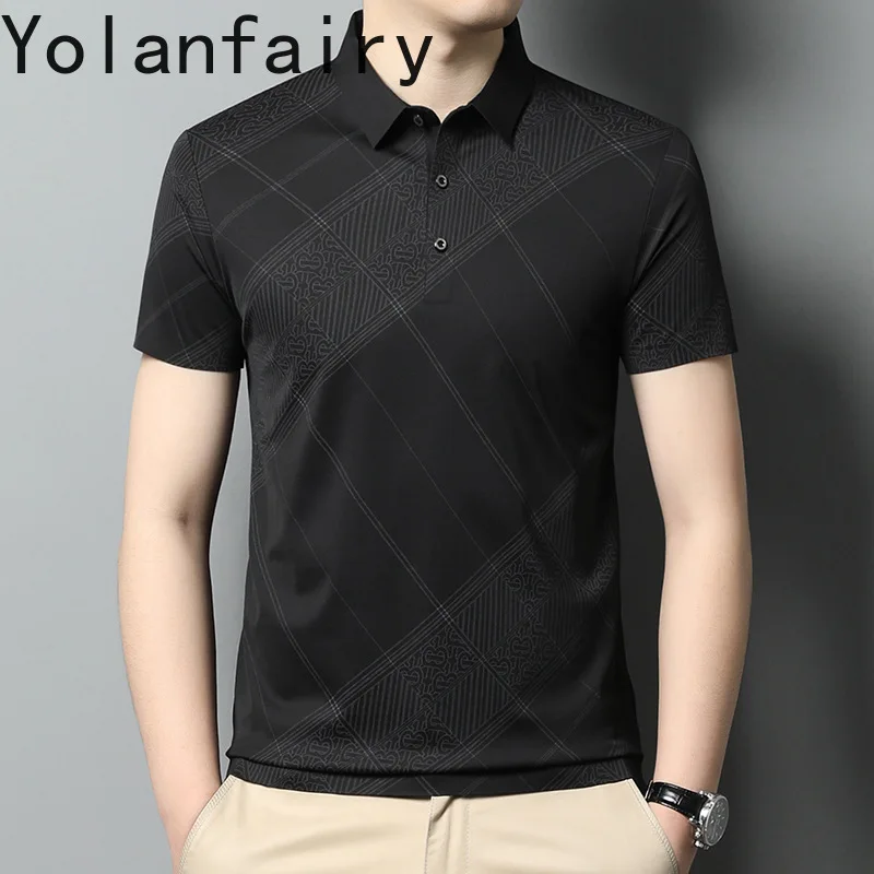 YOLANFAIRY Mulberry Silk T Shirt Men Polo Shirt Mens Shirts Short Sleeves Polos Hombre Manga Corta Summer Mens Clothing 2024