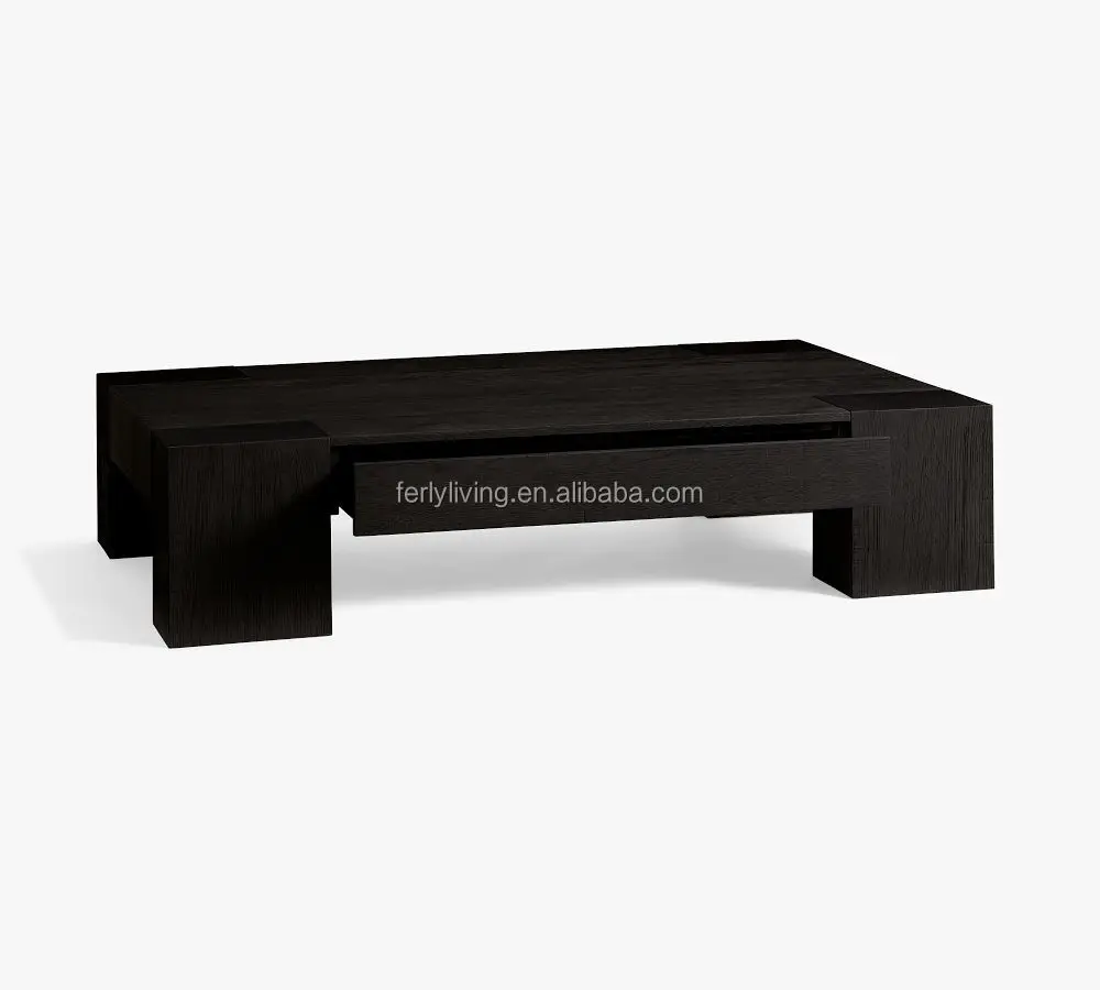 Light Luxury Modern Home Furniture Coffee Table Wooden Black With Storage Space Custom Wood Tea Table