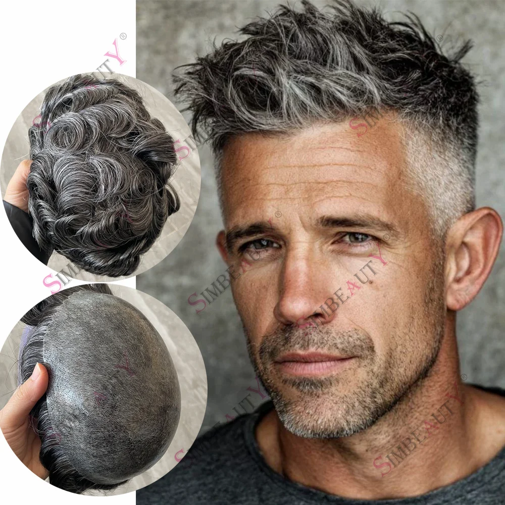 

0.12-0.14mm Injection Skin Man Toupee Virgin Human Hair Male Hair Prosthesis Natural Capillary Hair Replacement Wig For Bald Men