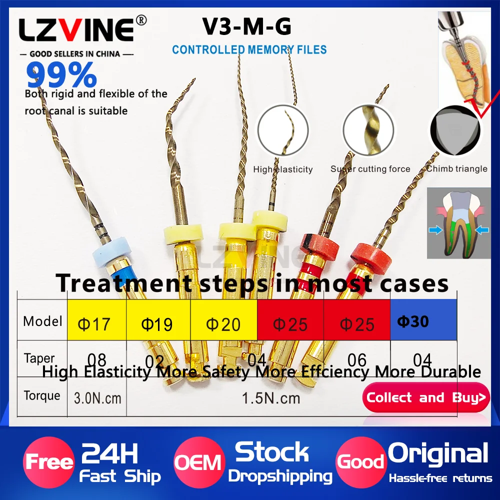 

Flexible Heat Activated NiTi Golden Files 04/06 Taper 20# Dental Endodontic Engine Rotary Files Root Canal Cleaning Drills Tools
