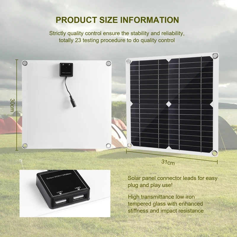 A98E-50W Solar Panel 18V Solar Cells Bank Connector Cover With Solar Controller IP65 For Phone Car RV Boat Charger