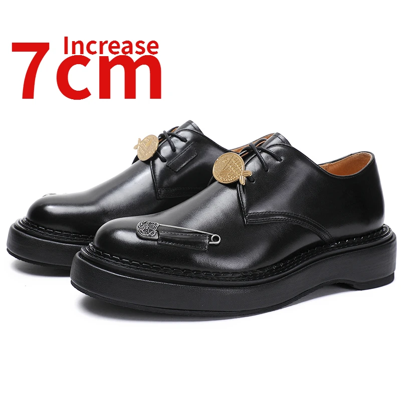 

Derby Shoes for Men's Dress Shoes High-end Genuine Leather Thick Sole 7cm Increase in Height Casual Oxford Wedding Elevator Shoe