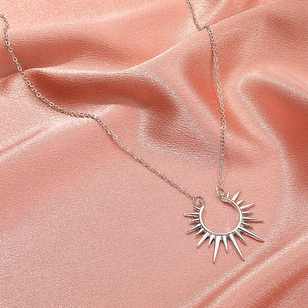 2022 Trendy Korean Gold Color Hollow Out Geometric Sun Pendant Necklace  for Women Vintage  Party  Jewelry Gifts