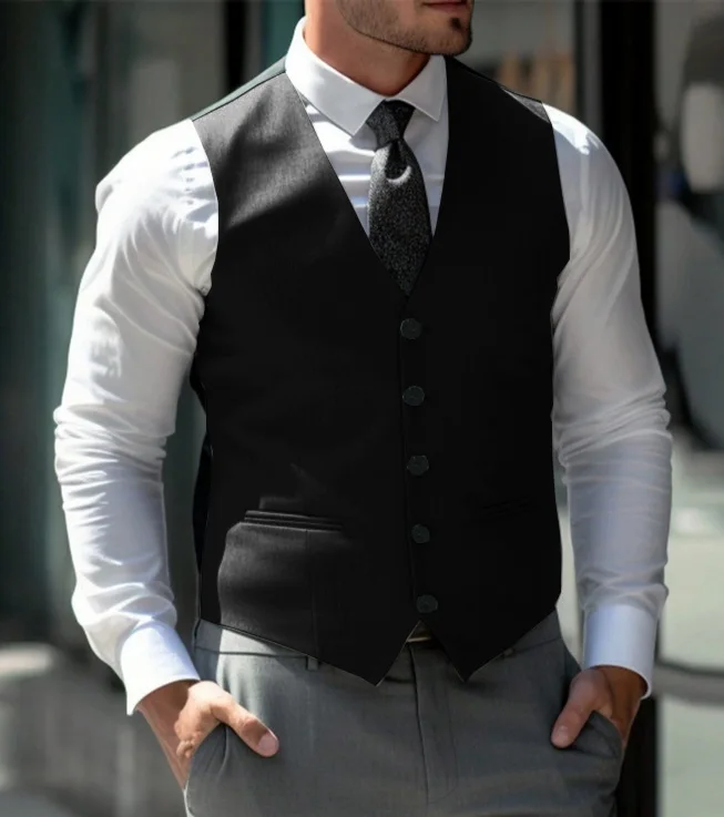 Men Vest Slim Fit Thin Button Coats Grey Sleeveless One Pieces Bussiness Vests Jacket Suit  Male Waistcoat Colete Masculino