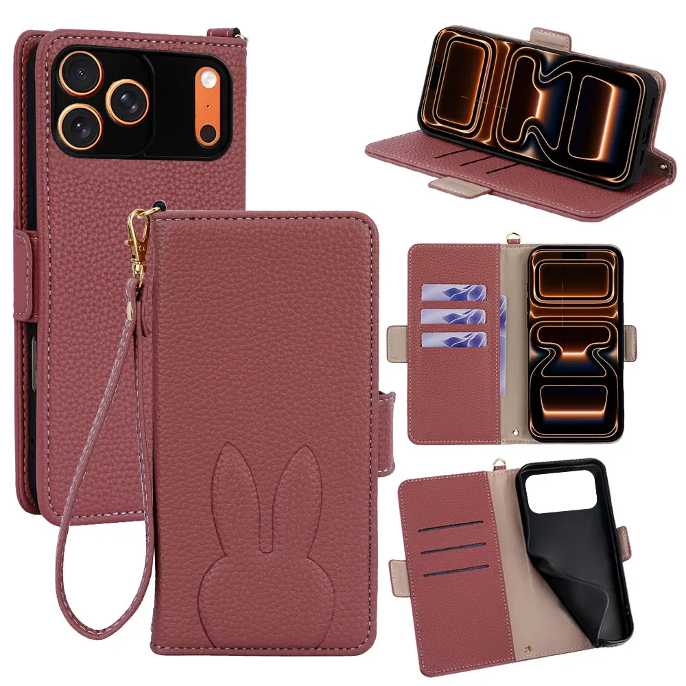 Case for Apple iPhone 17/17 Air/17 Pro/17 Pro Max, PU Leather Shell with Wristlet Wallet Hidden Bracket Cover