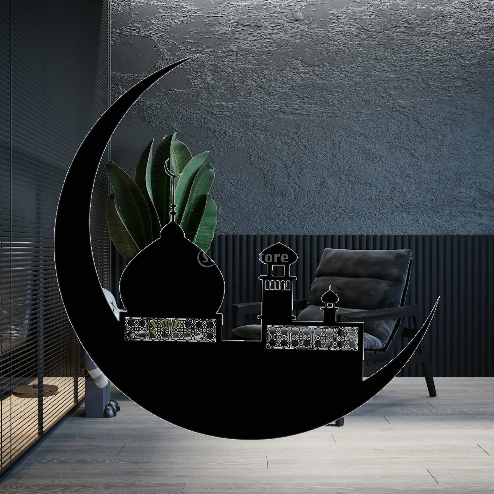 Metal Wall Ornament Moon Building Silhouette Wall Pendant Art for Interior Wall Decor
