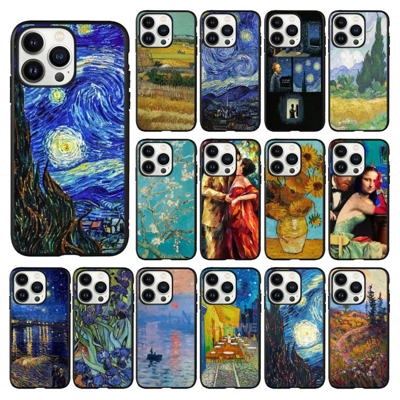 Vincent Van Gogh Star Night Phone Case for iPhone 15 14 13 12 11 Pro MAX X XS Max XR Mini SE 14 Plus Black Funda Coque Case