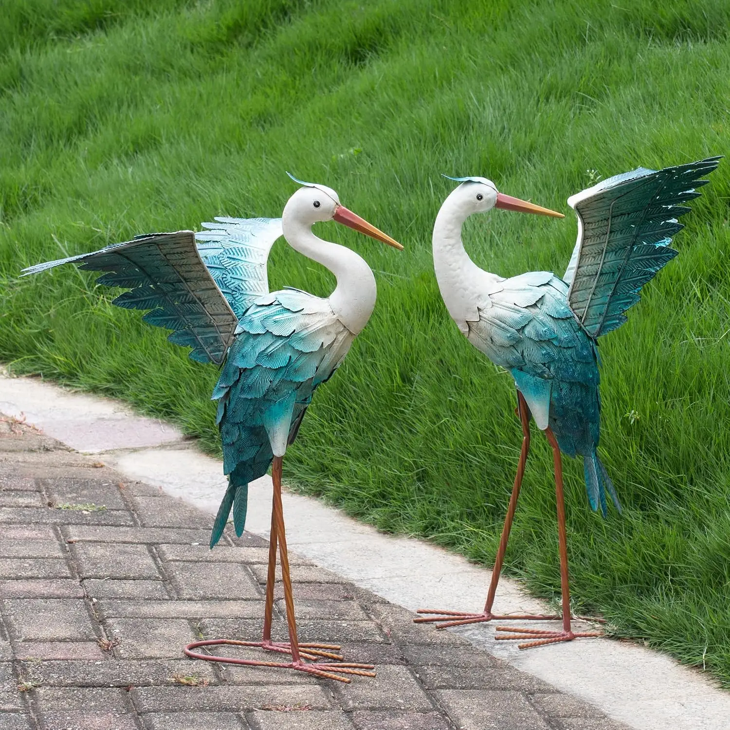 Blue Heron Metal Crane Garden Statues