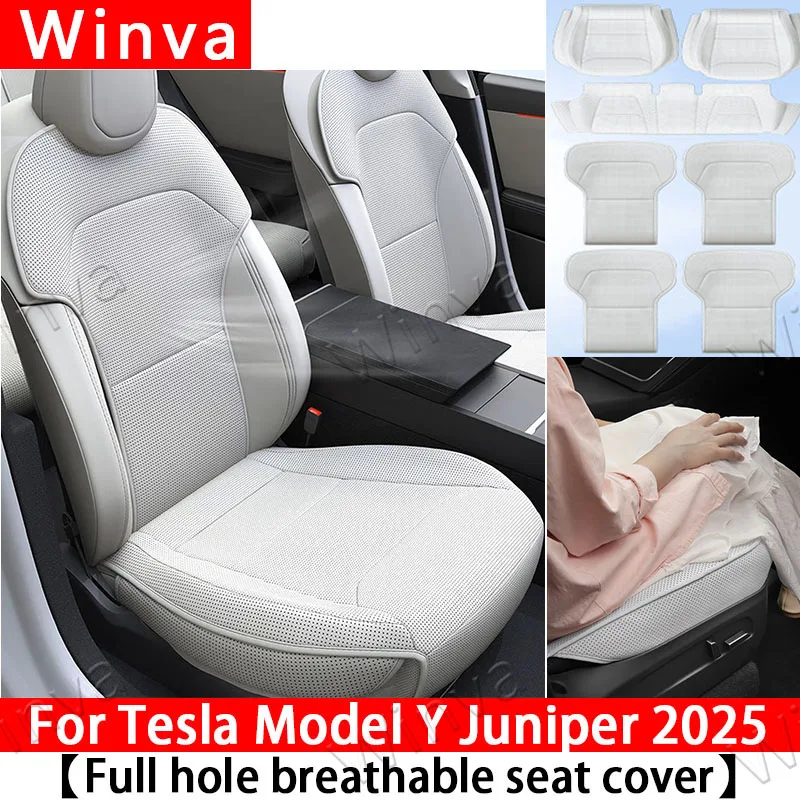 

For Tesla ModelY Juniper 2025 PU Seat Cushion Ventilation Comfortable, Four Seasons Universal Split Single Sitting Back row Set