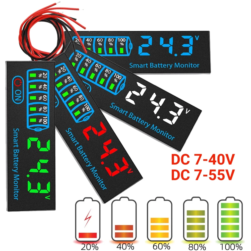 Battery Power Display Board DC 7-55V LED Digital Voltage Indicator Module Lithium Lead-acid Battery Remaining Capacity Indicator