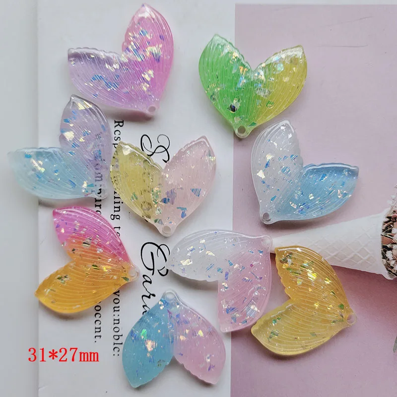 20pcs Resin Glitter graduated Mermaid Tail  DIY accessories materials shoe button head ornament New arrival resin Cabochons