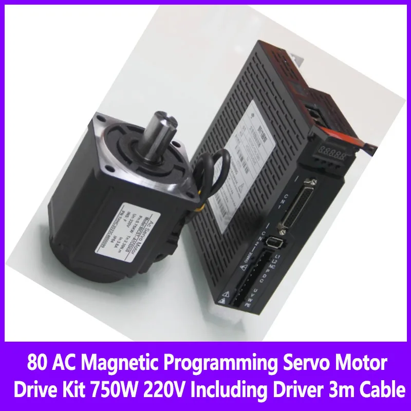 

80 AC Magnetic Programming Servo Motor Drive Kit 750W 220V Including Driver 3m Cable