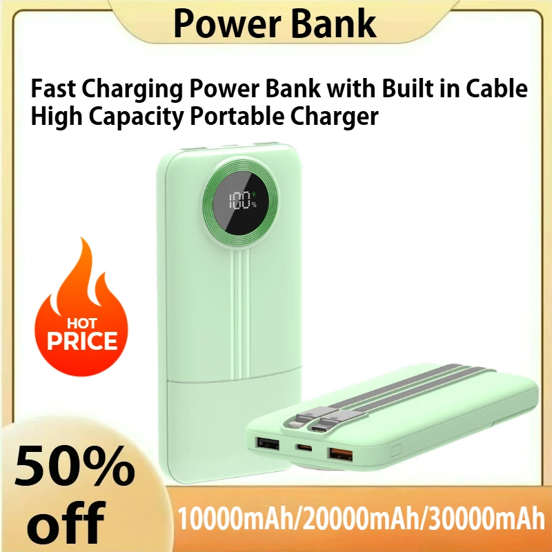 

20000mAh 22 5W Fast Charging Power Bank with Built in Cable High Capacity Portable Charger