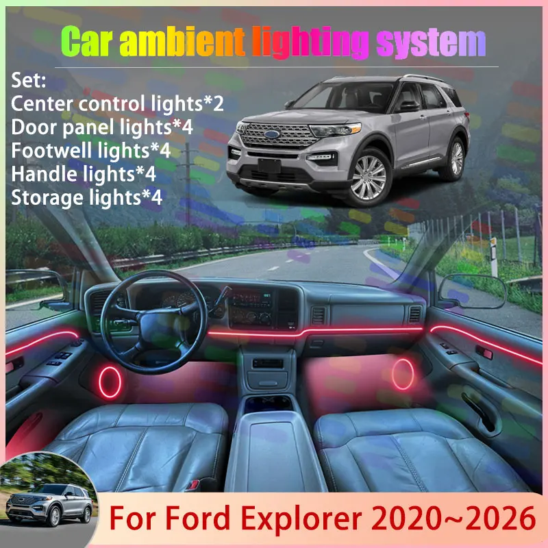 

For Ford Explorer U625 2020~2026 2021 2022 2023 2/18 in 1 Car Atmosphere Light Lamp RGB Shade Ensemble Streamer Atmosphere Set