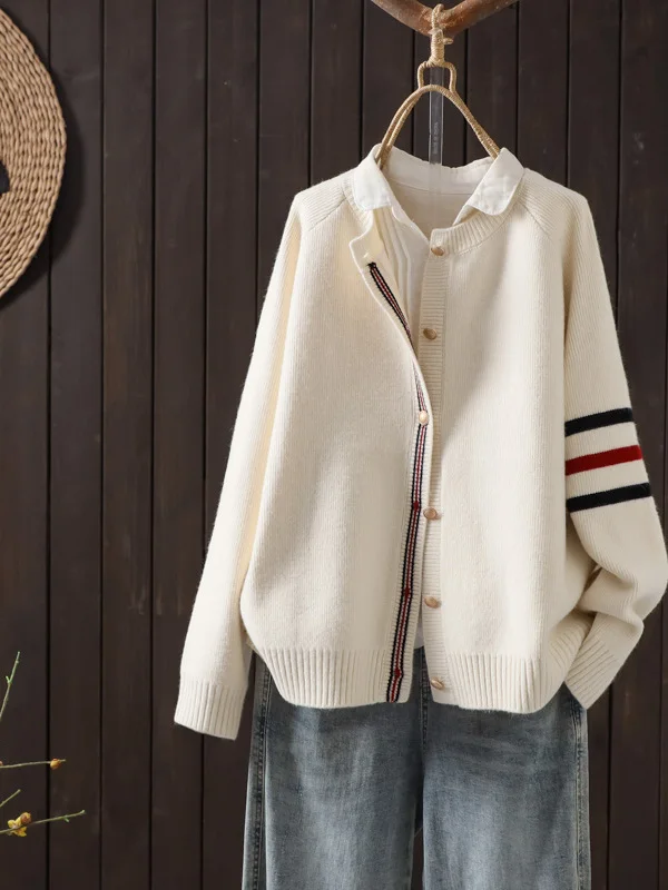 

Spring Autumn 2025 New Knitted Open Cardigan Long Sve round Ne Loose Women's Sweater Versatile Youthful Small Size Inner...