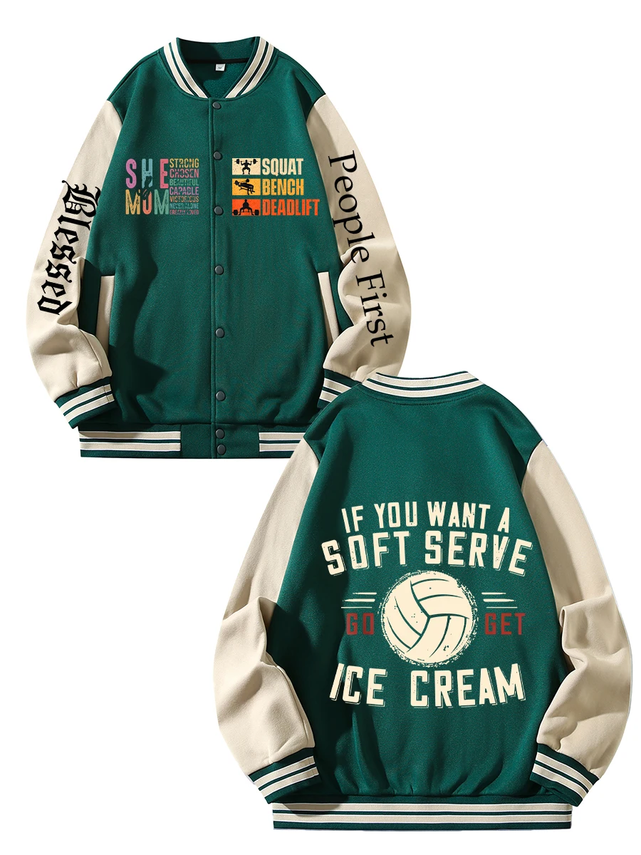 

Black Blue Green Double-sided Christmas Print XS-XXL Unisex Baseball Jacket Streetwear Coat Warm Fleece Soft Jacket