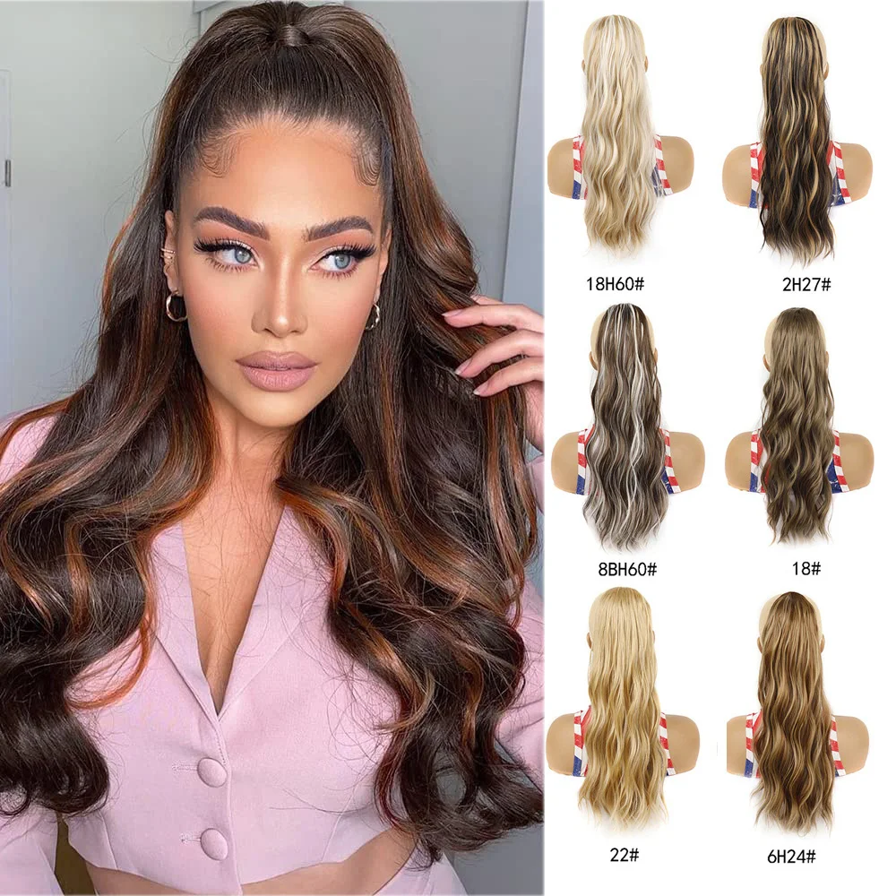 Long Ponytail Extension Drawstring Ponytail Hair Extensions Wavy Pony Tail Synthetic Hairpiece for Women