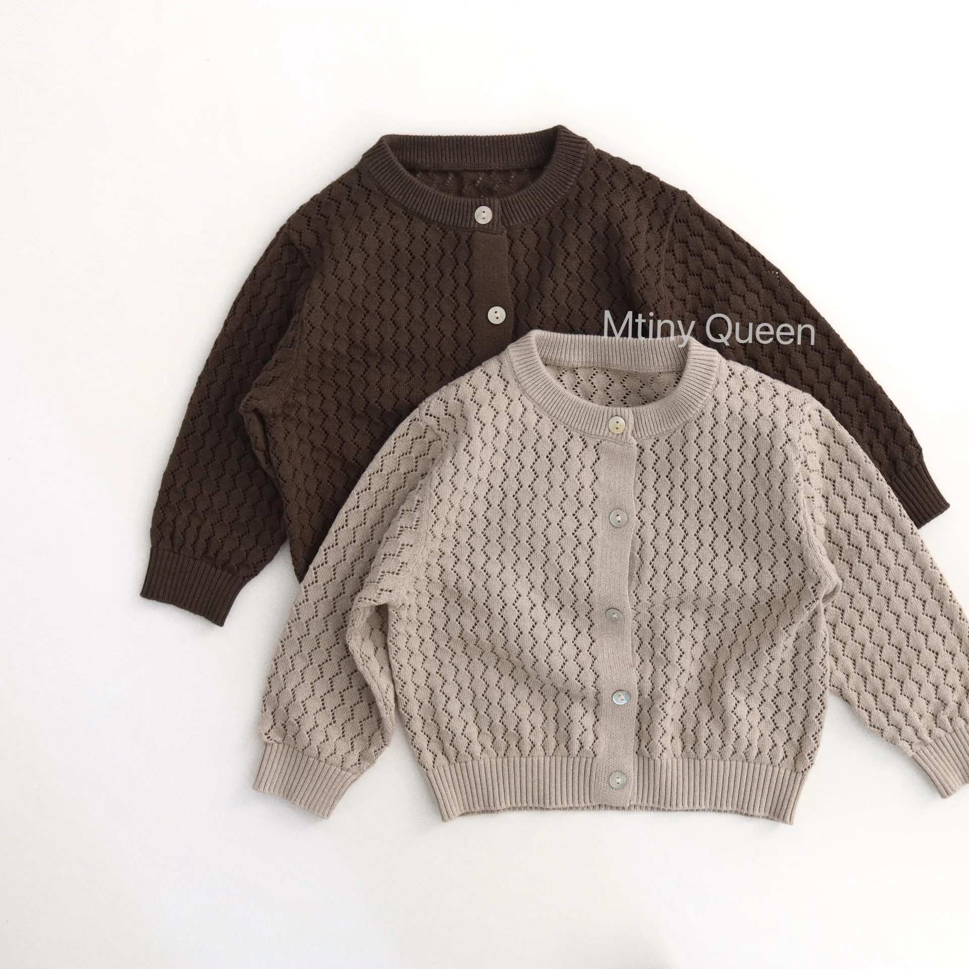 

2026 Summer New Children Long Sleeve Knitted Cardigan Solid Boys Girls Hollowed Out Sweater Coat Kids Casual O-neck Knitwear