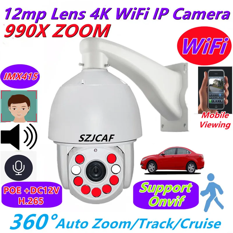 12MP 4K 990x Zoom WiFi IP Camera 4G Sim Card Outdoor Color Automatic Tracking Video Security High Speed Dome PTZ 8MP POE Camera