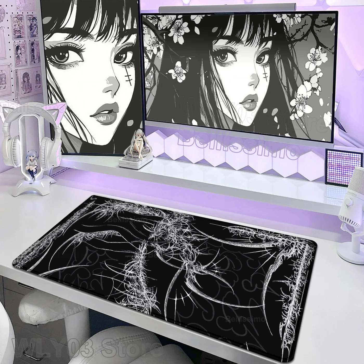 Gothic Sword Art Mousepad HD Gamer Mechanical Keyboard Mat Black White Large Tablepad Rubber Non-Slip Deskpad Office Accessories