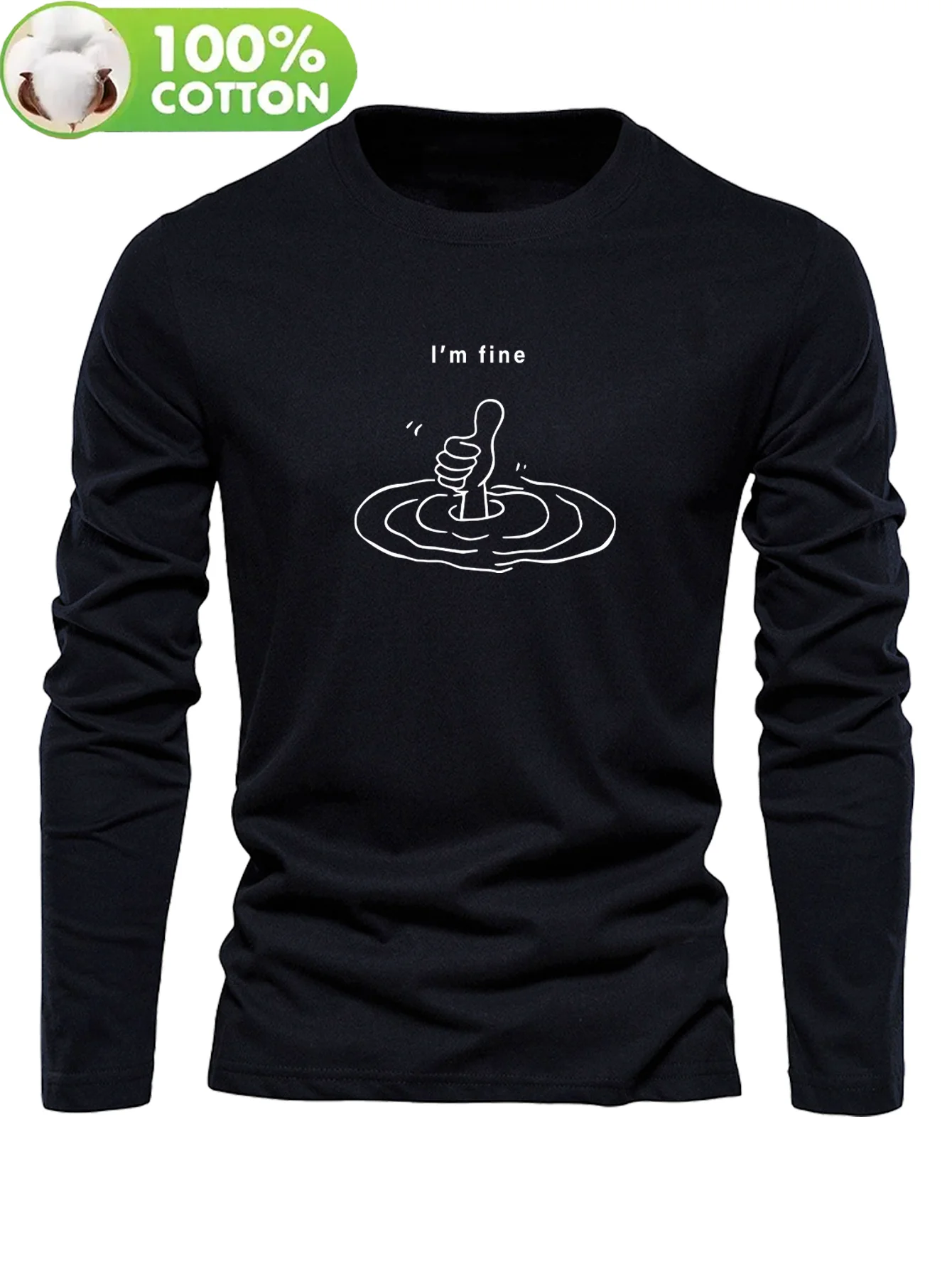 Mens 100 Pure Cotton Long Sleeve T Shirt Pattern Print Crew Neck Standard Size Machine Washable Comfortable Fashio