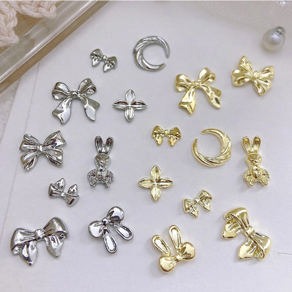 20pcs Alloy Silvery Bow Nail Art Charm Gold Ribbon Rabbit Manicure Decoration 3D Metal Luxury Salon DIY Nail Art Accessories - Image 5