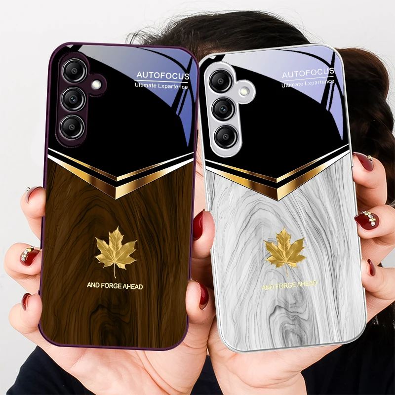 V-shaped maple leaf For Samsung Galaxy A01 02 03 Core A04 A14 4G A13 54 34 31 20 25 23 22 5G S21 Ultra S20 glass phone case