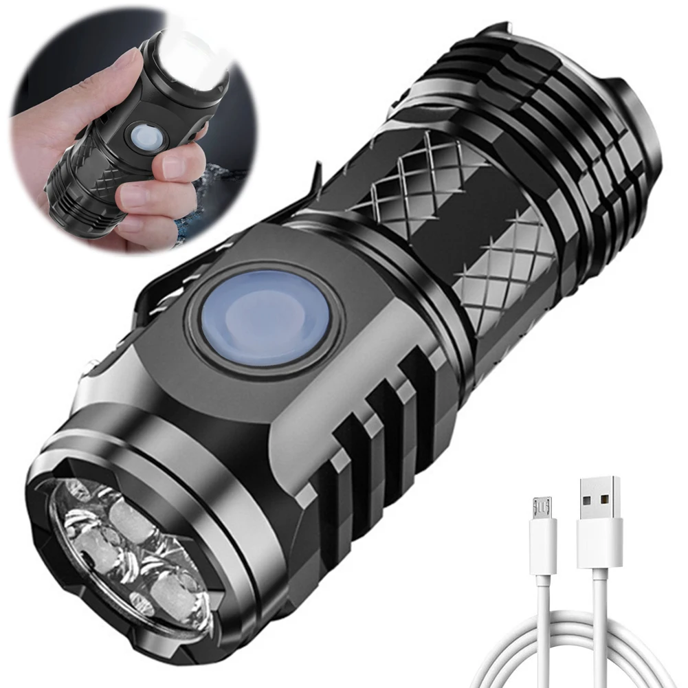 1/2 pezzi torcia portatile a LED antiscivolo 300LM torcia multifunzionale ricarica USB impermeabile con clip per penna per arrampicata riparazione