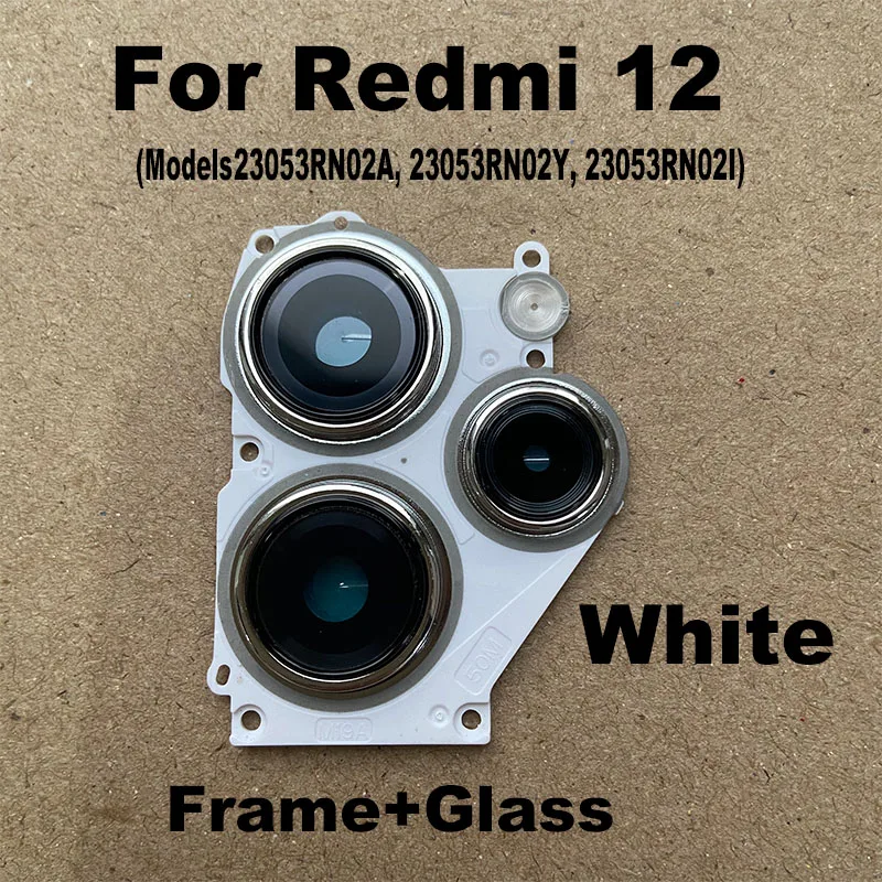 1PCS For Xiaomi Redmi 12 Back Camera Lens Rear Main Camera Glass Cover with Frame Bezel Flash Lamp Replacement 4G 5G