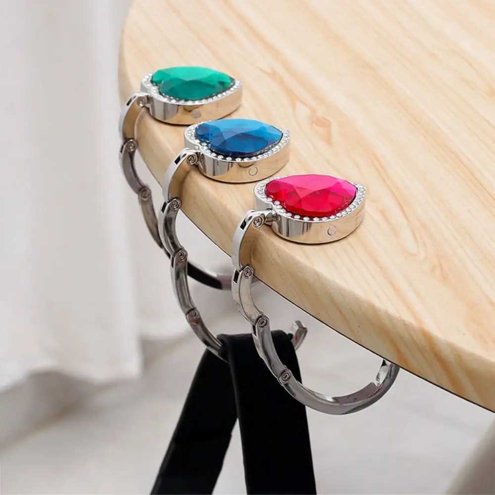 Rhinestone Folding Table Hook Portable Bag Parts Purse Bag Hanger Love Shape Foldable Handbag Hook Holder for Table Edge