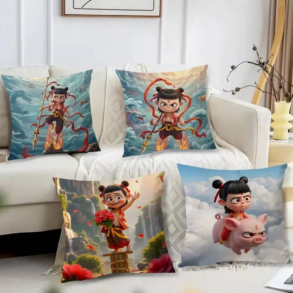 

Chinese Anim Nezha Pillow Case Printed Pillowcase for Living Room Sofa Cushion Cover & Bedroom Decor