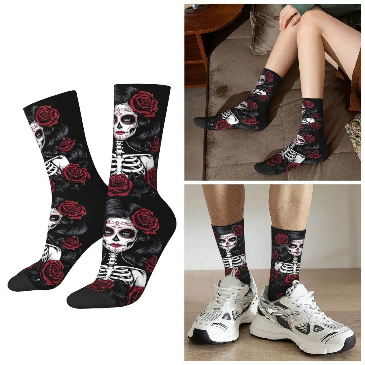

Всесезонные мексиканские носки Catrina Girl Day Of The Dead, носки Harajuku Crew, чулки в стиле хип-хоп для мужчин и женщин, рождественские подарки